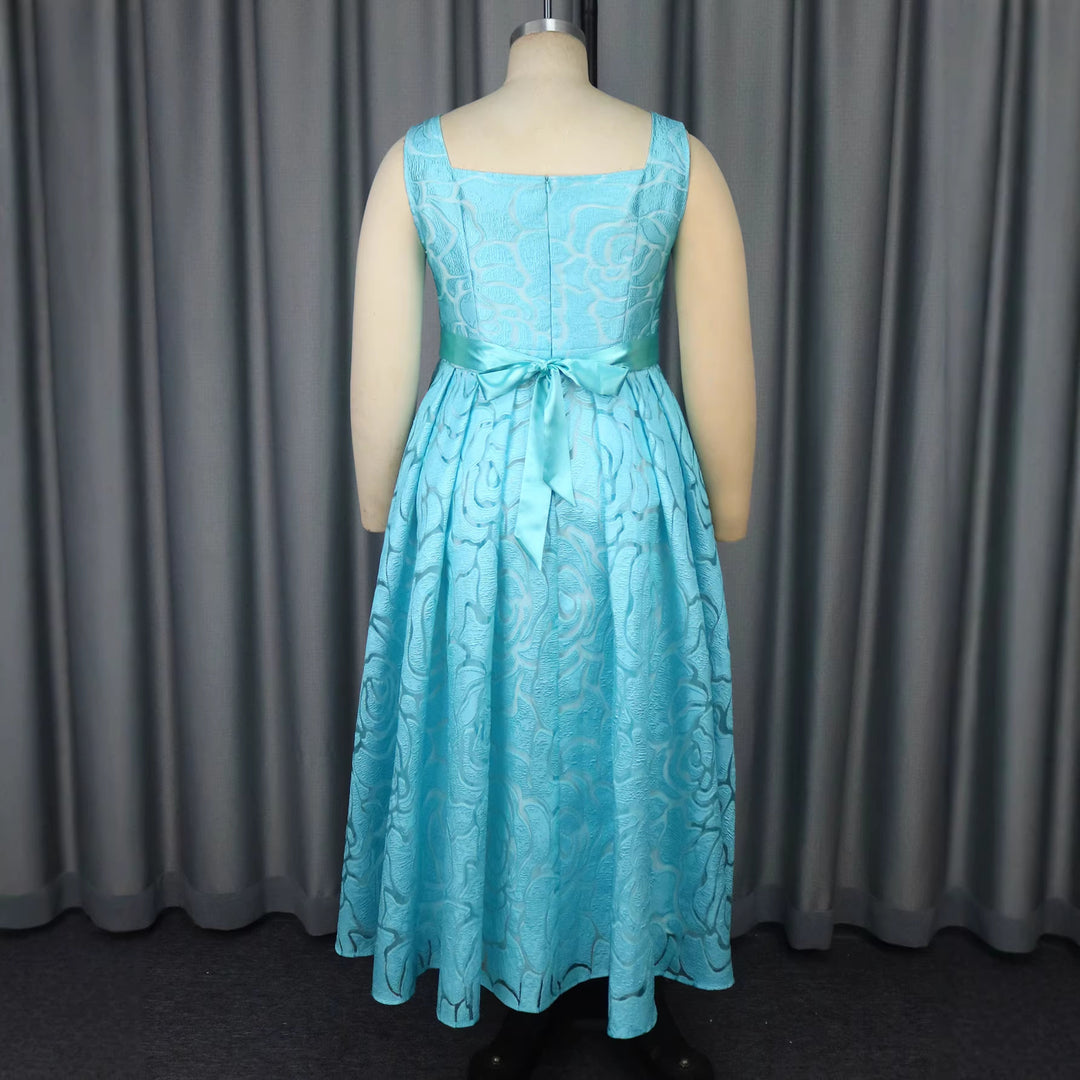 Damen Elegantes A-Linien Kleid mit floralem Jacquard-Muster EB