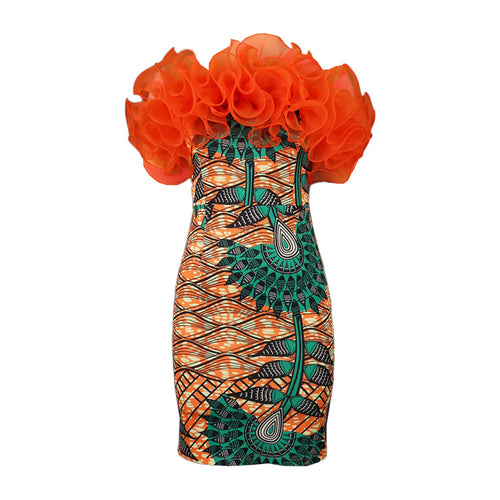 Damen Elegantes Kleid mit voluminösem Rüschensaum und floralen Mustern EB