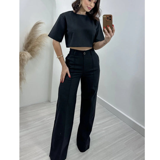 Damen Modisches Crop-Top mit weiter Hose EB