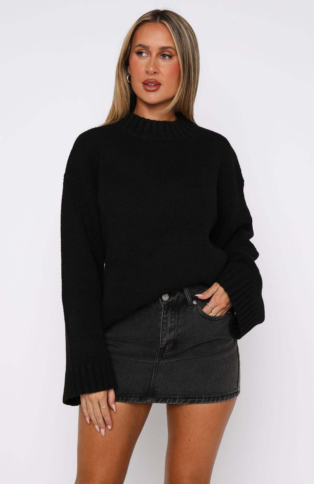 Damen Strickpullover mit weitem Schnitt und elegantem Rollkragen EB