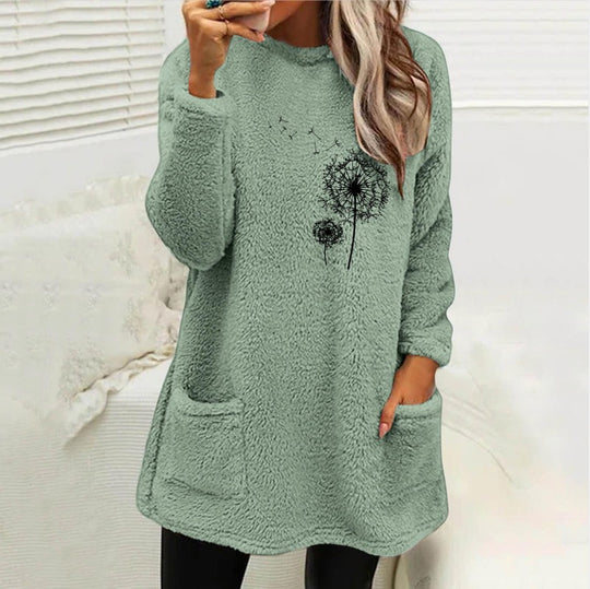 Damen Fleece-Tunika mit Dandelion-Motiv und praktischen Taschen EB
