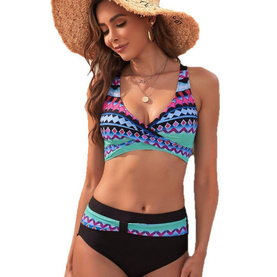 Damen Hochtailliertes Bikini-Set mit stilvollem Wickeldesign EB