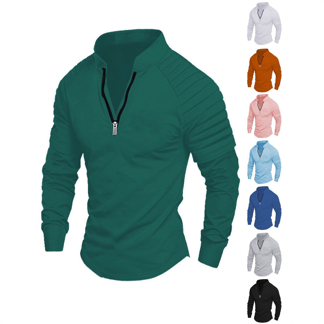 Herren nan Slim-Fit Troyer mit gesteppter Schulterpasse und halbem Reißverschluss EB