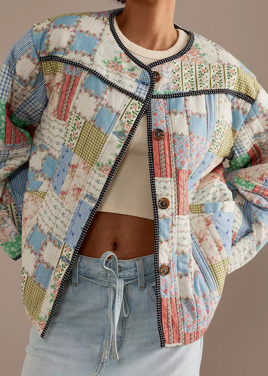 EB | Patchwork - Baumwoll-Quilted-Jacke mit Rundhals
