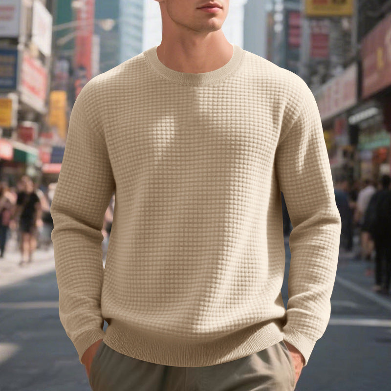 Herren warmer Pullover mit strukturiertem Gewebe und Rundhalsausschnitt EB