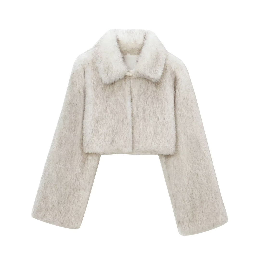 Damen Kunstpelzjacke mit elegantem Schnitt und breiten Ärmeln EB