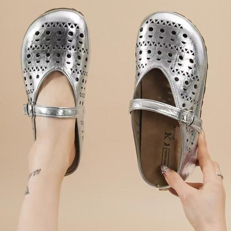 Damen Clogs mit luftigen Cut-Outs und verstellbarem Riemen EB