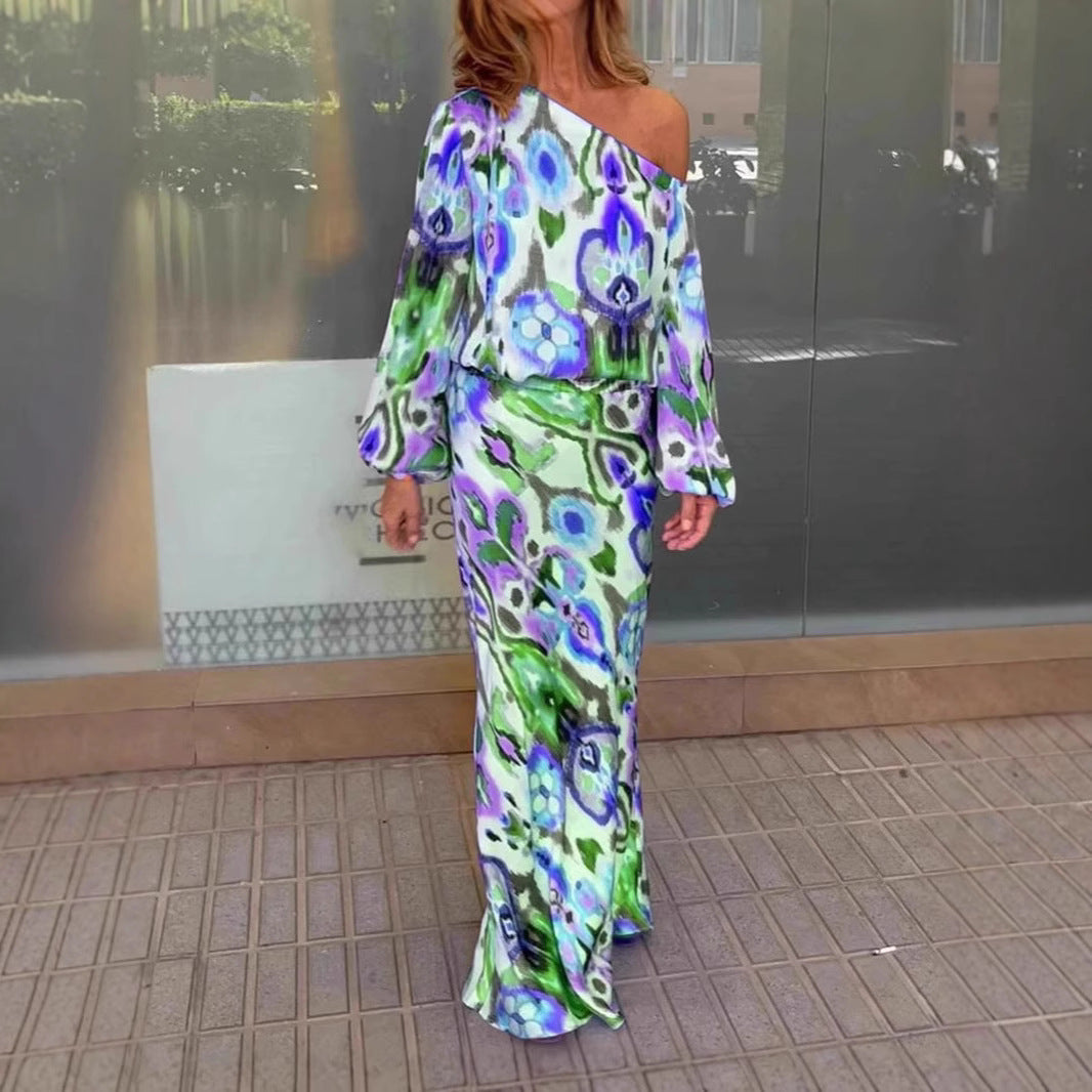 Damen Maxi-Kleid mit asymmetrischem Schnitt und eleganten Ärmel EB