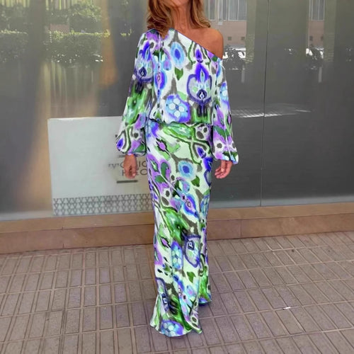 Damen Maxi-Kleid mit asymmetrischem Schnitt und eleganten Ärmel EB