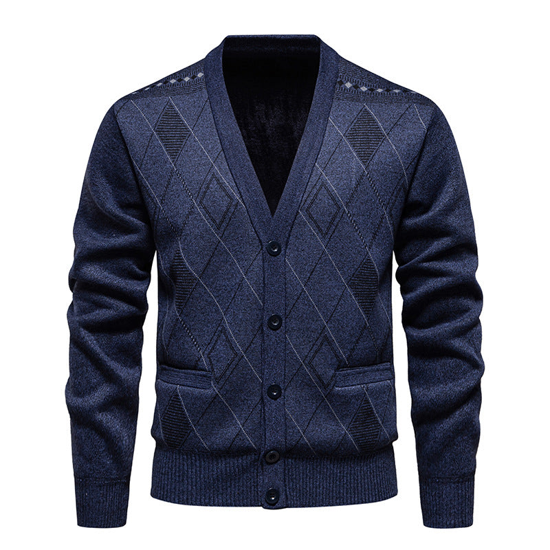 Herren stylische Strickjacke mit V-Ausschnitt und strukturiertem Muster EB