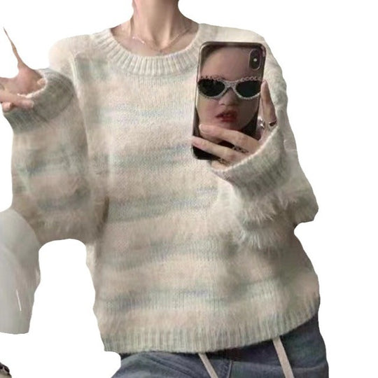 Damen Kuscheliger Strickpullover mit trendigem Farbverlauf und voluminösen Ärmeln EB