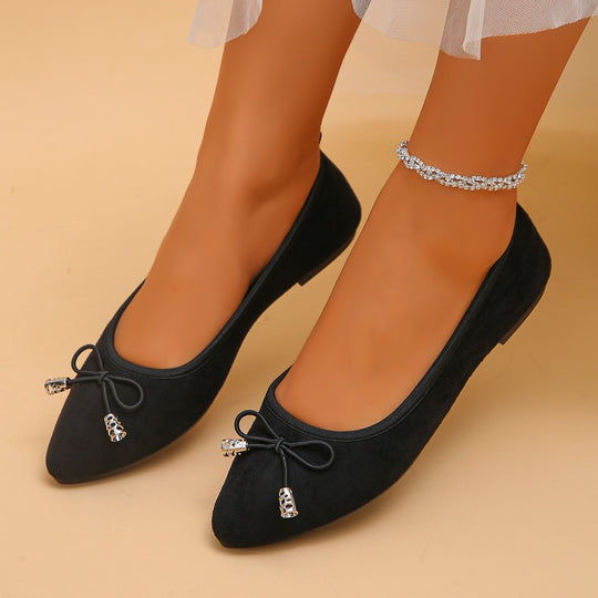 Damen Ballerinas mit dezentem Strassdetail und modischer Schleife EB