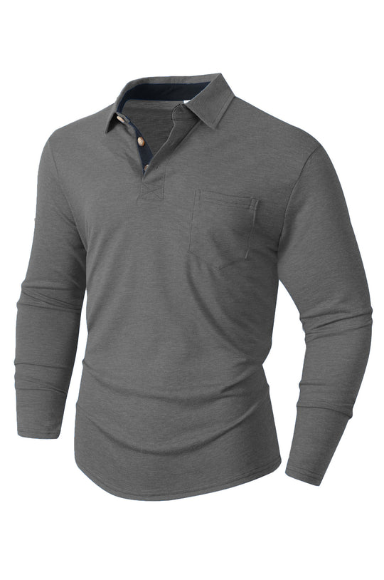 Herren elegantes Langarm Poloshirt mit modernem Kragen und leichtem Stretch EB