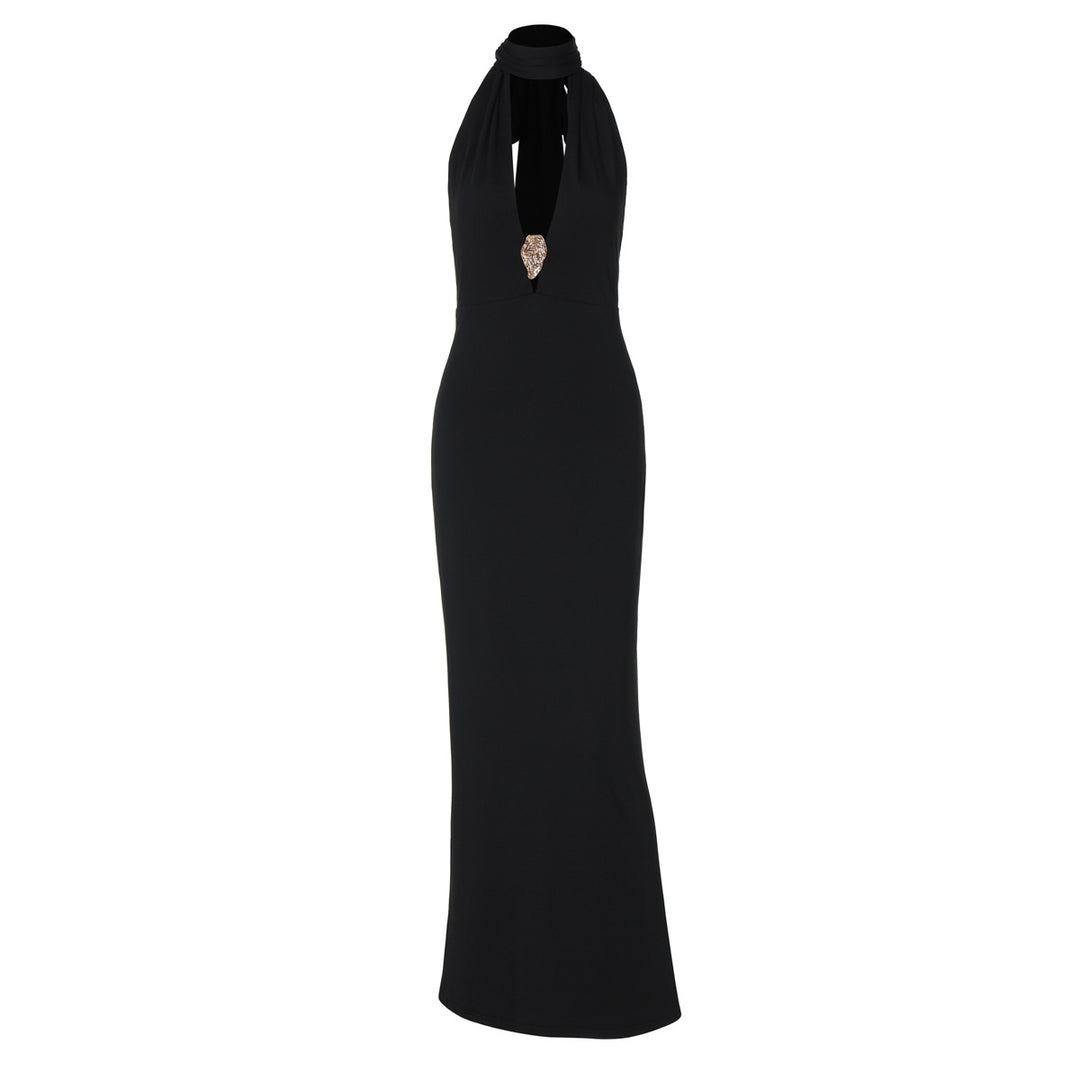 Damen Elegantes Halter-Maxikleid mit verführerischem Ausschnitt EB