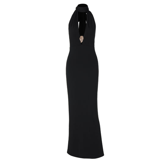 Damen Elegantes Halter-Maxikleid mit verführerischem Ausschnitt EB