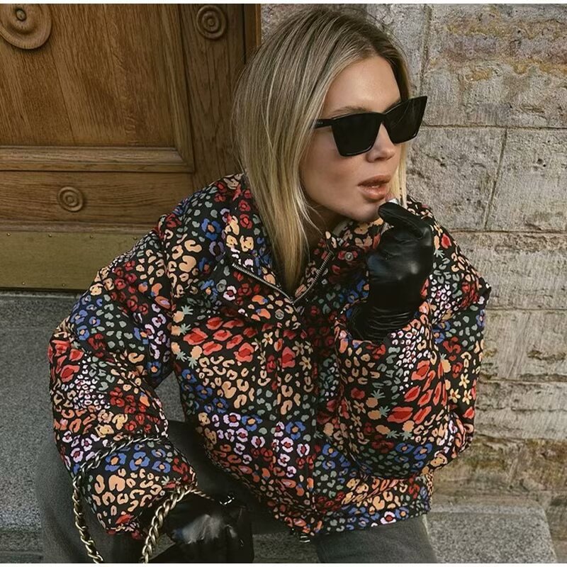 Damen gesteppte Jacke im modischen Leopardenprint EB