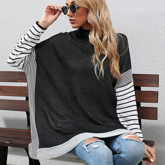 Damen modisches Langarmshirt mit Blockstreifen und asymmetrischem Schnitt EB