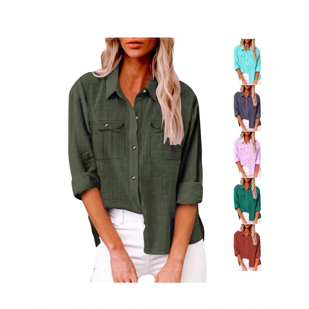 Damen Leichte Oversize-Hemdbluse aus Baumwollmischung mit Brusttaschen EB