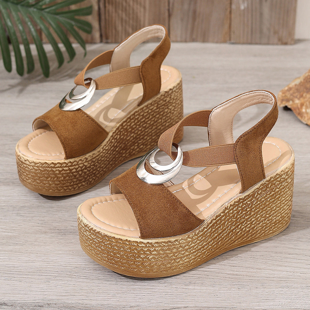 Damen Wedge-Sandalen mit elegantem Riemen und stilvollem Korkabsatz EB