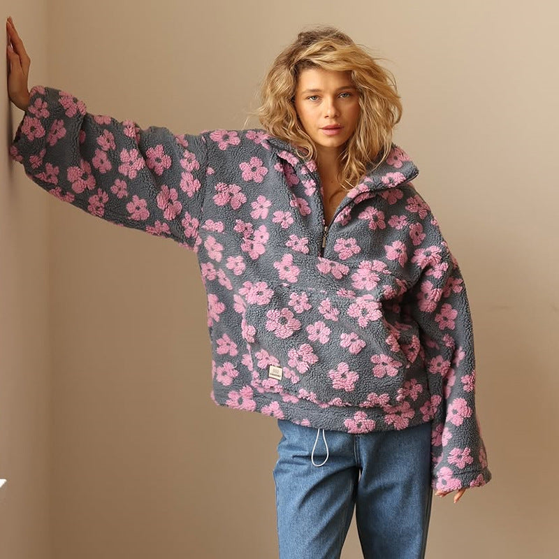 Damen Kuschelige Fleecejacke mit floralem Muster EB