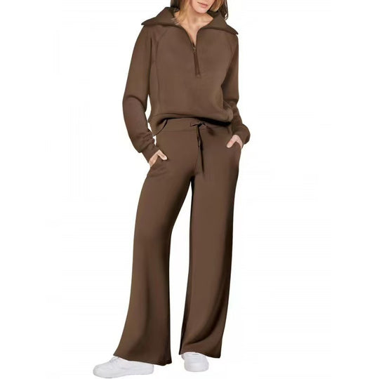 Damen Sportliches Set mit Stehkragen und weit geschnittenen Hosen EB