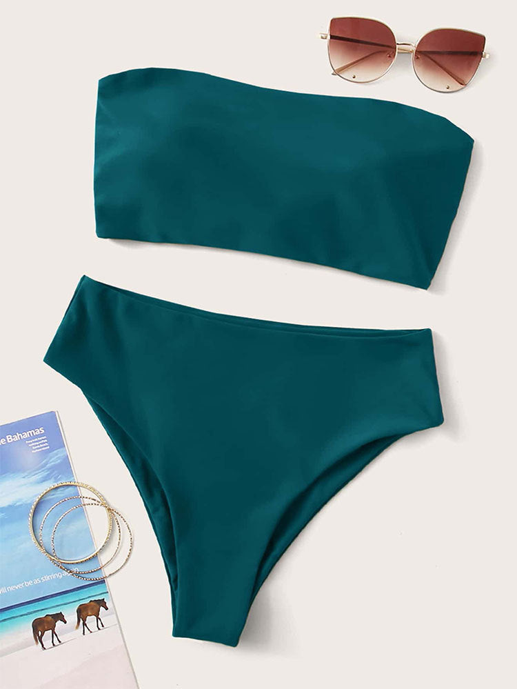 Damen Bandeau-Bikini mit hochgeschnittenem Unterteil EB