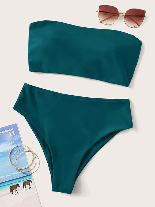 Damen Bandeau-Bikini mit hochgeschnittenem Unterteil EB