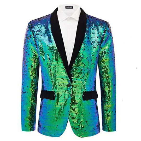 Herren Smokingblazer mit glänzenden Pailletten und eleganter Satinkragen EB