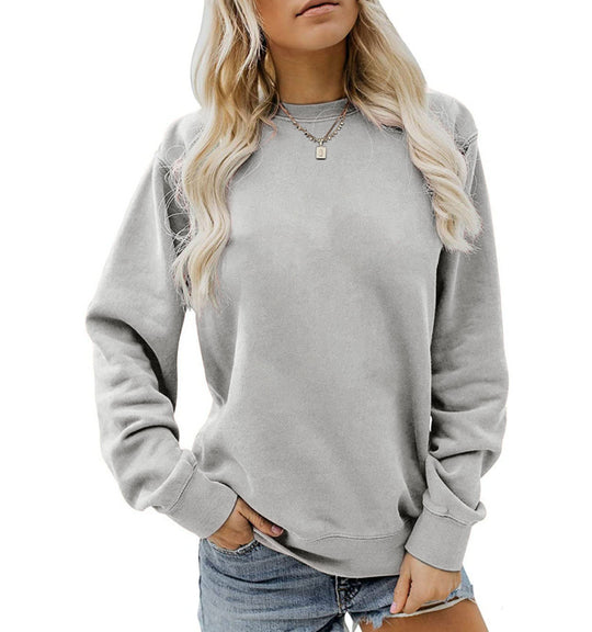 Damen nan lässiges Oversize Sweatshirt mit Rundhalsausschnitt und weichem Baumwollfleece EB