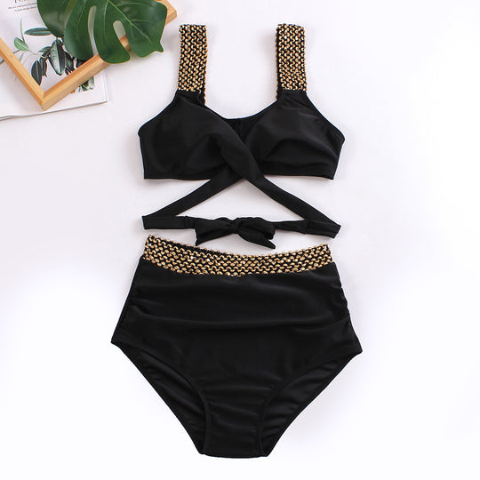 Damen Hochtailliertes Bikini-Set mit stilvollem Wickel-Oberteil EB