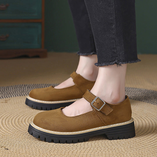 Damen Retro Mary Jane Schuhe mit robustem Profil und verstellbarem Riemen EB