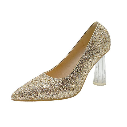 Damen Glitzernde High Heels mit transparentem Blockabsatz EB