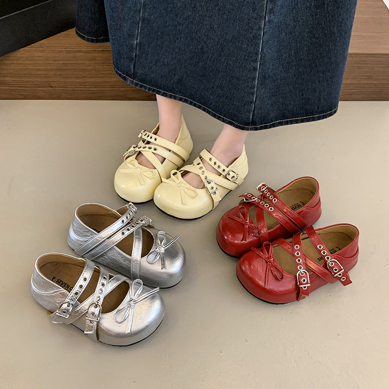 Damen elegante Schnürballetschuhe mit modischen Doppelriemen EB