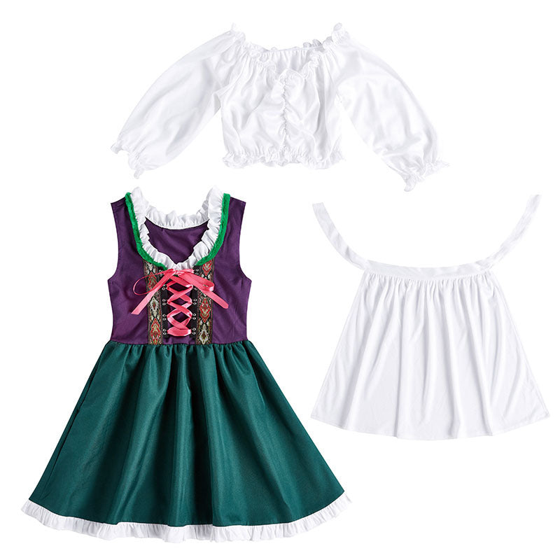Damen nan dreiteiliges Trachtenkleid Dirndl Kostümset mit Schnürung, tailliertem Rock und abnehmbarer Carmenbluse EB