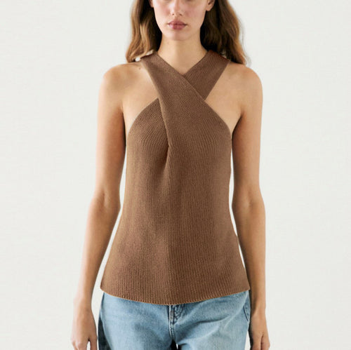Damen Elegantes Stricktop mit gekreuztem Design und V-Ausschnitt EB