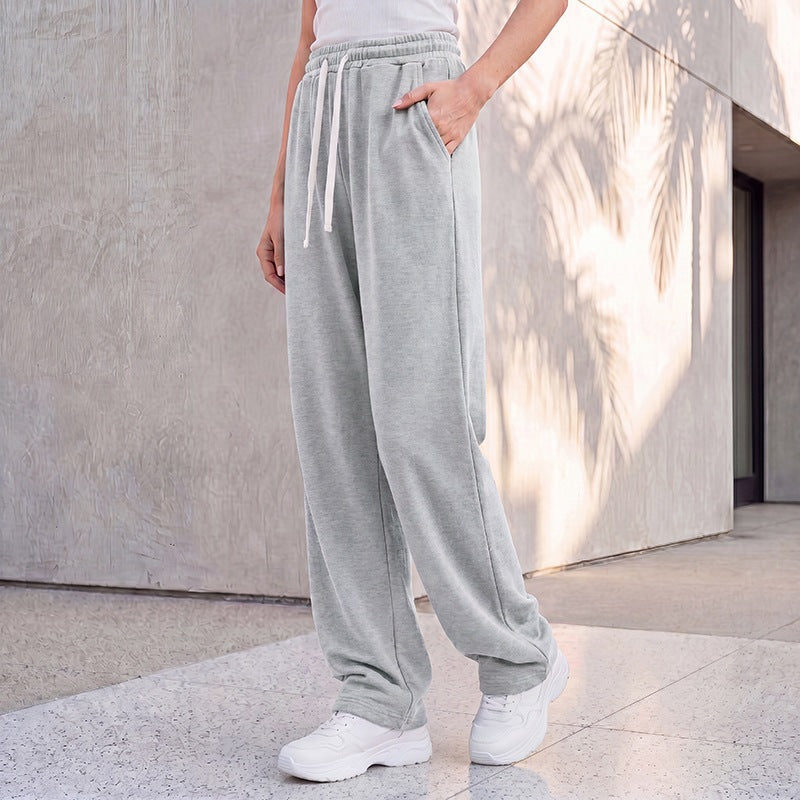 Damen nan weite Loungepalazzo-Hose mit hohem Komfortbund, Kordelzug, seitlichen Eingrifftaschen und dekorativer Seitennaht EB