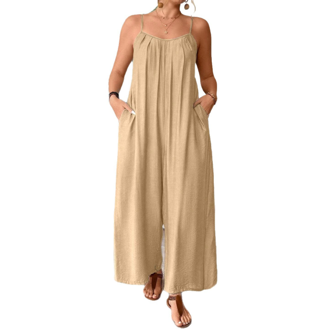 Damen luftiger Jumpsuit mit schmalen Spaghettiträgern und seitlichen Taschen EB