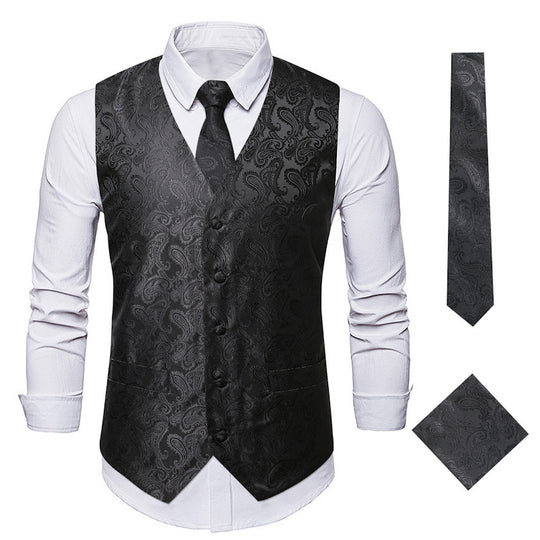 Herren elegante Weste mit feinem Paisleymuster und passendem Krawatten-Set EB