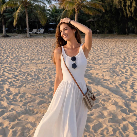 Damen Elegantes Maxikleid mit spaghetti Trägern und fließendem Rock EB