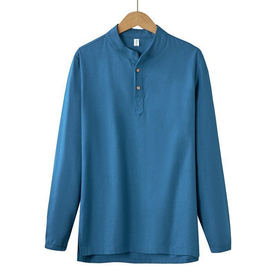 Herren nan langärmeliges Henley-Shirt mit Stehkragen und verdeckter Knopfleiste aus Baumwollmix EB