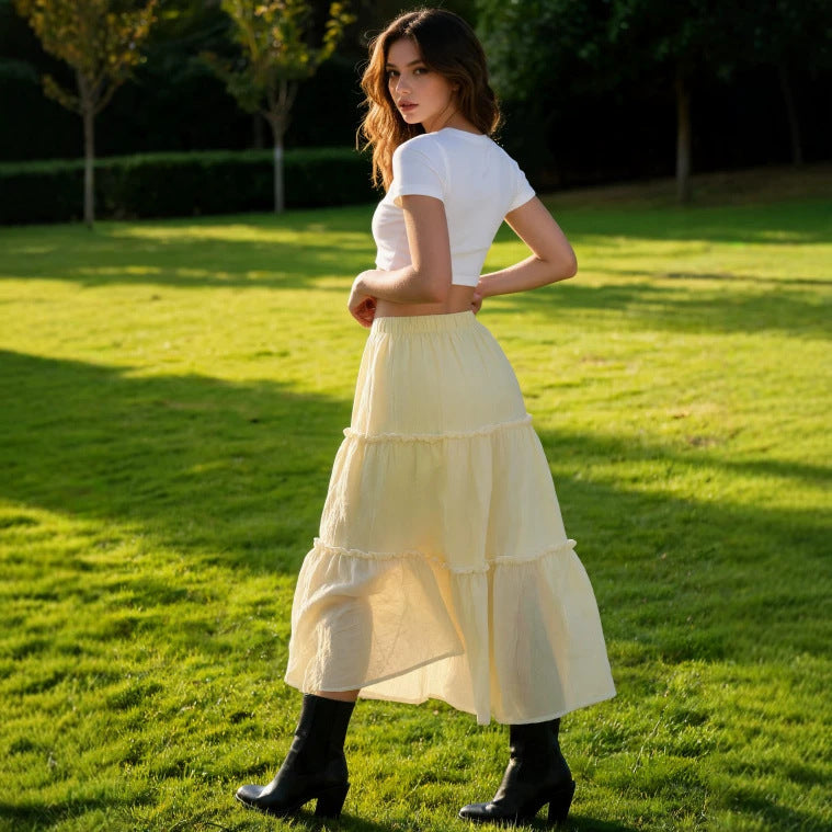 Damen Luftiger Stufenrock mit elastischem Bund und transparenter Chiffon‑Optik EB