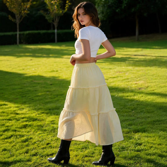Damen Luftiger Stufenrock mit elastischem Bund und transparenter Chiffon‑Optik EB