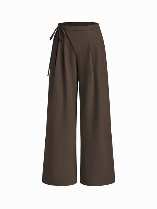 Damen Weite Nadelstreifen-Hose mit Wickel-Taille EB