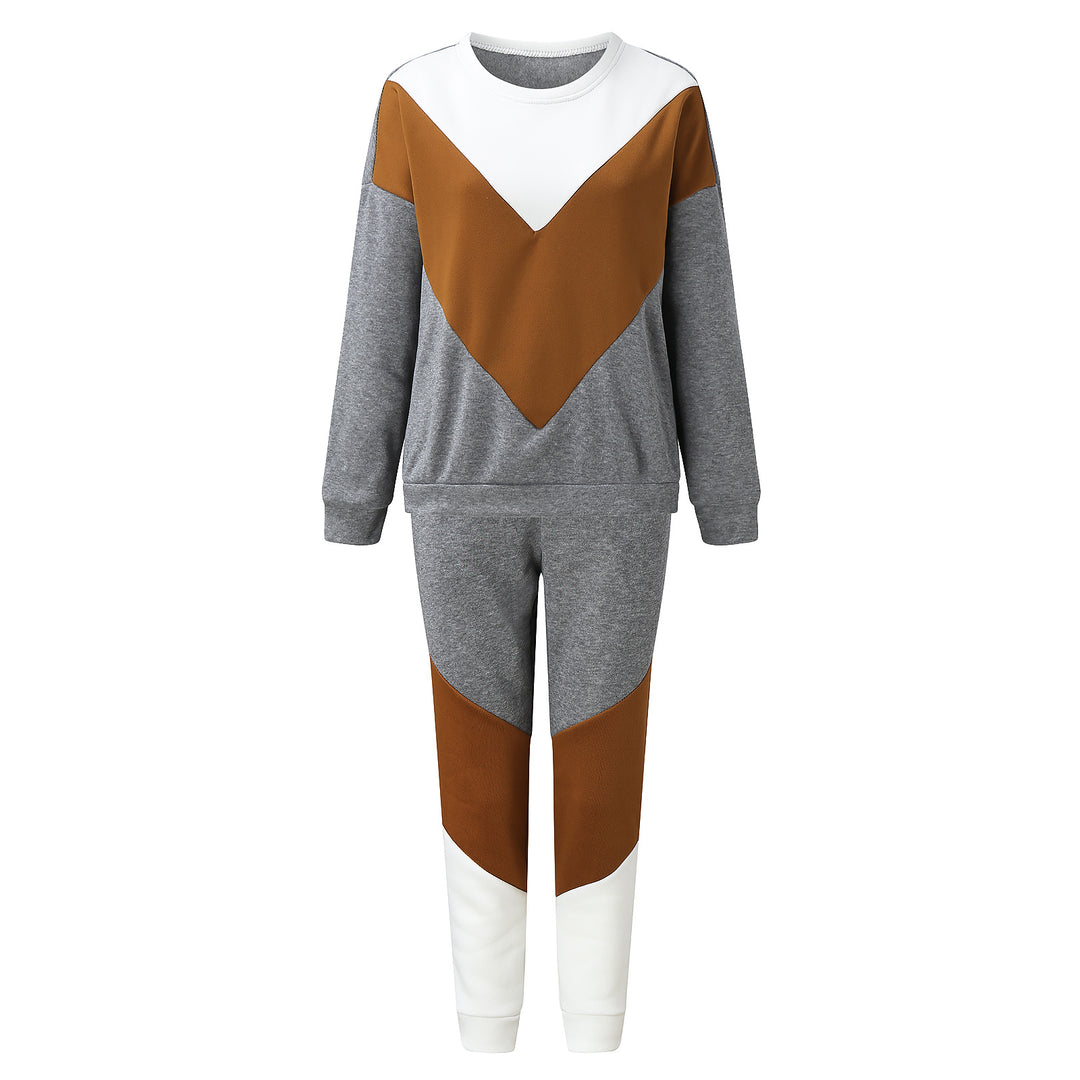 Damen nan sportives Colorblock-Sweatset mit Rundhalsausschnitt, Raglanärmeln und taillierter Jogginghose EB