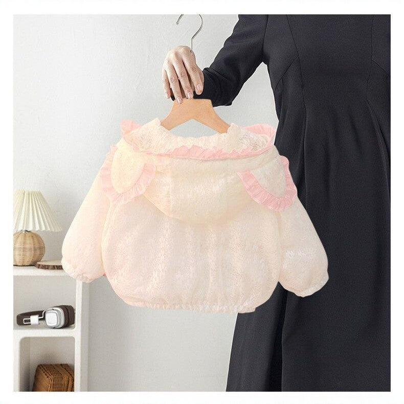 Mädchen Nan-Spitzen-Hoodie-Jacke für Kleinkinder mit Rüschentaschen in Herzform EB