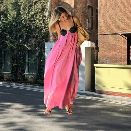 Damen Maxikleid mit geformtem Oberteil und schwingendem Rock EB