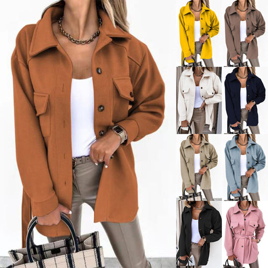 Damen Utility-Jacke mit modischem Gürtel und praktischen Taschen EB