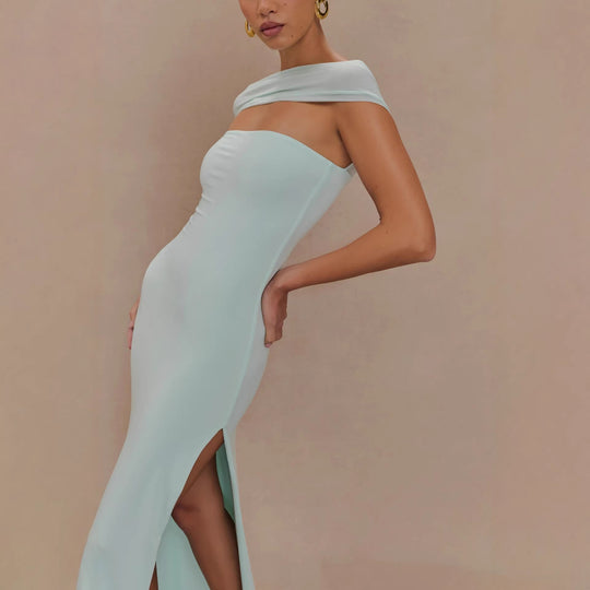 Damen Elegantes bodenlanges Kleid mit schulterfreiem Design EB