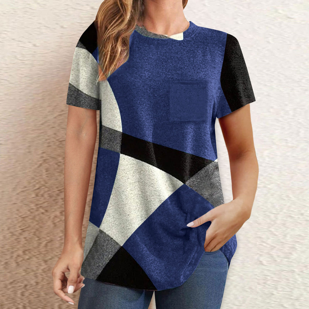Damen T-Shirt mit modernem geometrischen Design und praktischer Brusttasche EB