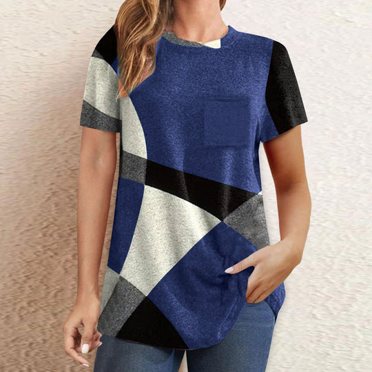 Damen T-Shirt mit modernem geometrischen Design und praktischer Brusttasche EB